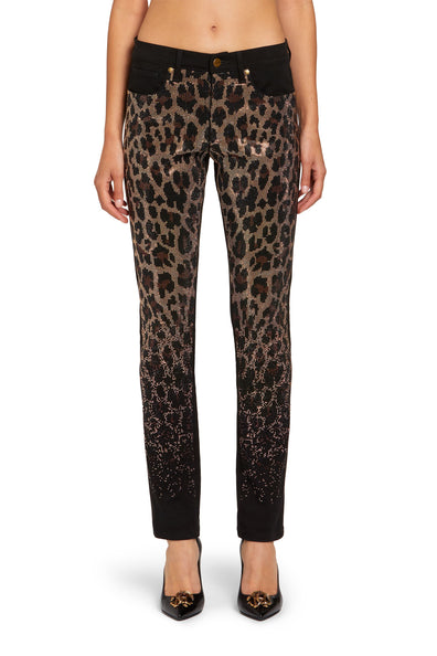LEOPARD EFFECT CRYSTAL EMBELLISHED JEANS